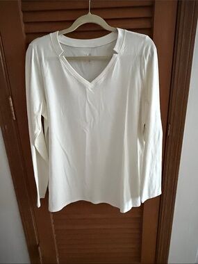 Belle by Kim Gravel Cream V-Neck Long Sleeve Top